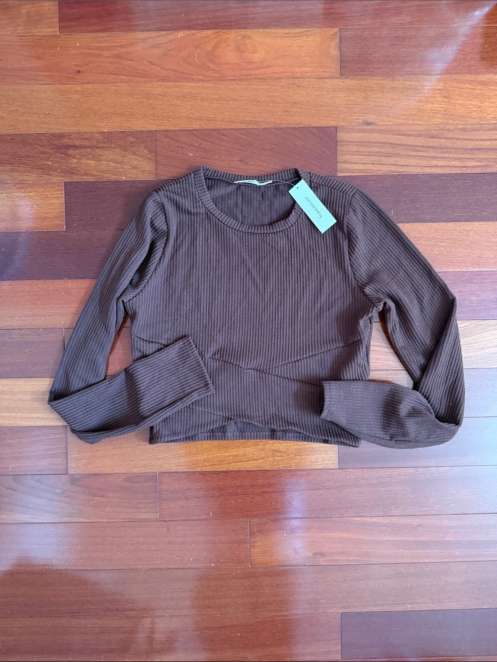 miami Brown Ribbed Long-Sleeve Crop Top